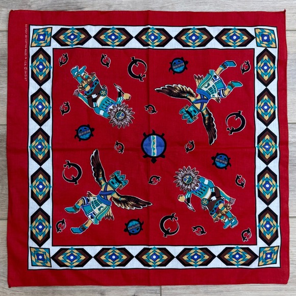 Vintage Red Bandana Southwest Native American Thunderbird Lizard Print - Picture 1 of 7